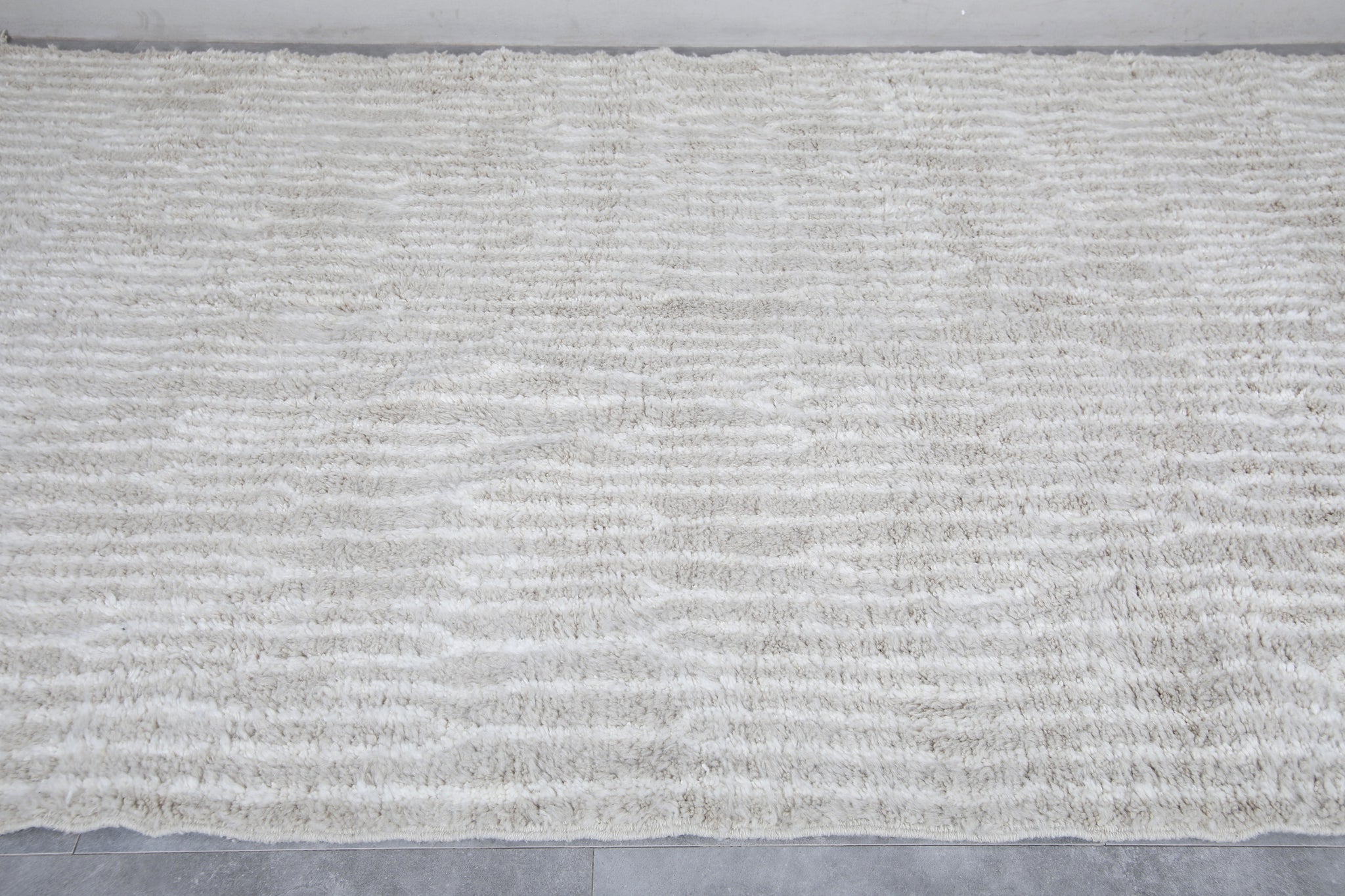 Custom Beige Moroccan Rug – White Striped Design – Beni ourain rug