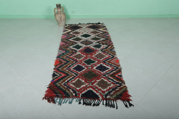 Handmade Moroccan boucherouite runner rug - 3 FT x 7.3 FT | Geometric diamond pattern