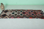 Handmade Moroccan Boucherouite Runner Rug - 3 FT x 7.3 FT | Geometric Diamond Pattern