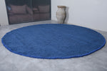 Handmade Blue round custom rug - Moroccan beni ourain carpet