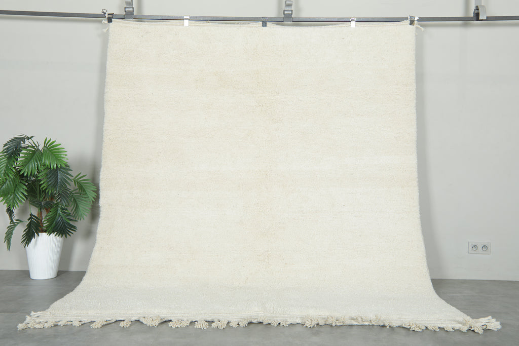 White wool rug - Minimalist handwoven Moroccan style - 7.1 ft x 8.3 ft