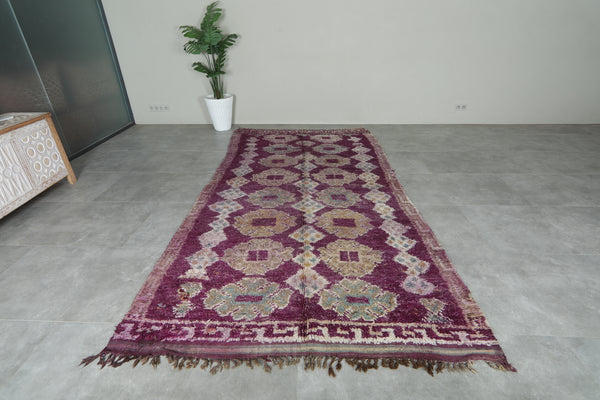 Purple boucherouite rug – Vintage Moroccan handmade - 5.7 feet x 12 feet