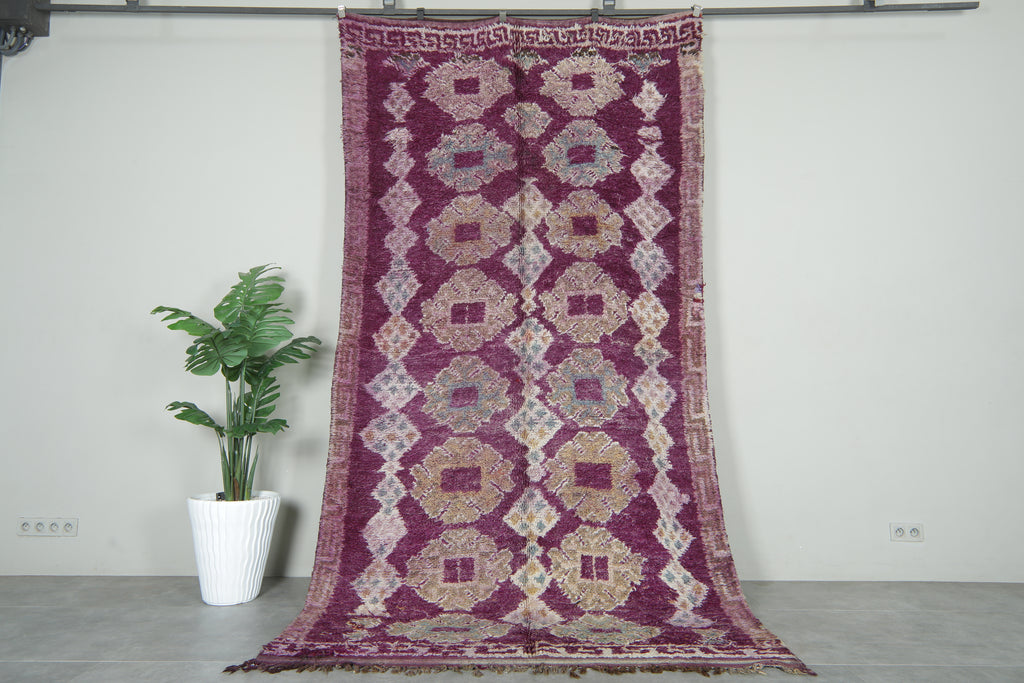 Purple boucherouite rug – Vintage Moroccan handmade - 5.7 feet x 12 feet