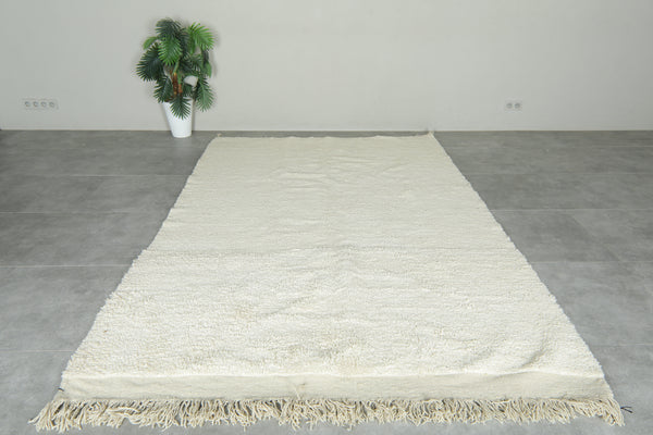 Minimalist white Moroccan wool rug - Handwoven beni ourain style - 6.3 ft x 8.9 ft