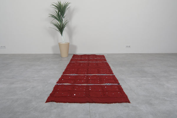 Moroccan handwoven kilim – 3.1 x 8.9 FT, bold red with traditional details