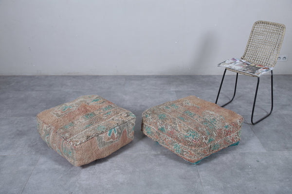 Two Moroccan vintage ottoman poufs | Handwoven with tribal geometric designs