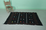 Black Flatwoven Moroccan Berber Rug – 3.2 x 4.8 ft | Minimalist Geometric Design