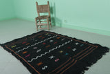 Black Flatwoven Moroccan Berber Rug – 3.2 x 4.8 ft | Minimalist Geometric Design