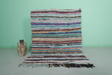 Handmade Moroccan Boucherouite Rug – 4.9 x 6 FT | Colorful Striped Berber Carpet