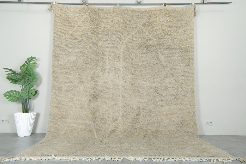 Minimalist beige wool rug – Subtle Moroccan design - 9.1 ft x 12.2 ft