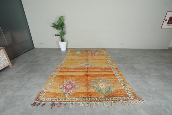 Orange Moroccan boucherouite rug - 6.2 feet x 9.5 feet - Handmade wool rug