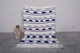 Handmade Moroccan Berber Wedding Blanket - 3.5 FT X 5.2 FT, White and Blue