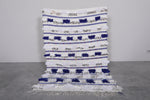 Handmade Moroccan Berber Wedding Blanket - 3.5 FT X 5.2 FT, White and Blue