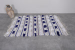 Handmade Moroccan Berber Wedding Blanket - 3.5 FT X 5.2 FT, White and Blue