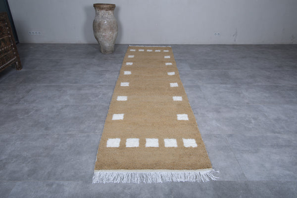 Custom light brown Moroccan rug with white checkered design