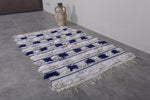 Handmade Moroccan Berber Wedding Blanket - 3.5 FT X 5.2 FT, White and Blue