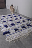 Handmade Moroccan Berber Wedding Blanket - 3.5 FT X 5.2 FT, White and Blue