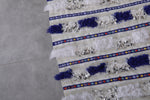 Handmade Moroccan Berber Wedding Blanket - 3.5 FT X 5.2 FT, White and Blue