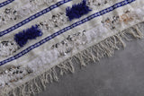 Handmade Moroccan Berber Wedding Blanket - 3.5 FT X 5.2 FT, White and Blue