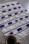 Handmade Moroccan Berber Wedding Blanket - 3.5 FT X 5.2 FT, White and Blue