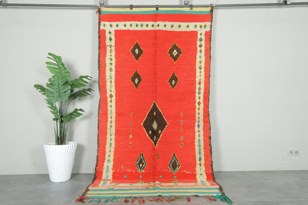 Red azilal Moroccan rug with geometric design - 4.5 feet x 9.1 feet