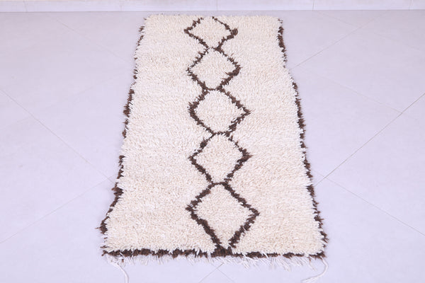 Handwoven Moroccan rug - Minimalist diamond design in cream and brown 2.5 x 5.7 ft