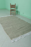 Moroccan Rug – Handwoven Beige with Fringe | 3.2 FT x 5.3 FT