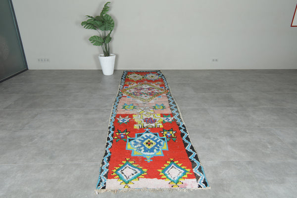 Vintage geometric Moroccan runner rug - 3.2 ft x 11.9 ft