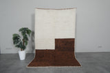 Handmade Moroccan Wool Rug 4.7 x 8 ft - Minimalist Brown & Cream Design