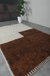 Handmade Moroccan Wool Rug 4.7 x 8 ft - Minimalist Brown & Cream Design