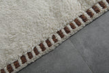 Handmade Moroccan Wool Rug 4.7 x 8 ft - Minimalist Brown & Cream Design