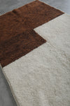 Handmade Moroccan Wool Rug 4.7 x 8 ft - Minimalist Brown & Cream Design