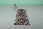 Handwoven Moroccan Berber Rug – 2.1 x 5.5 ft Colorful Checkered Shag