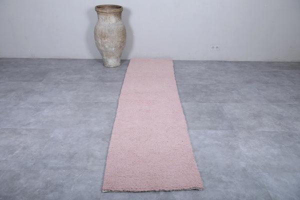 Soft pink Moroccan runner rug 2.3 x 10 FT | Handwoven wool | Elegant design