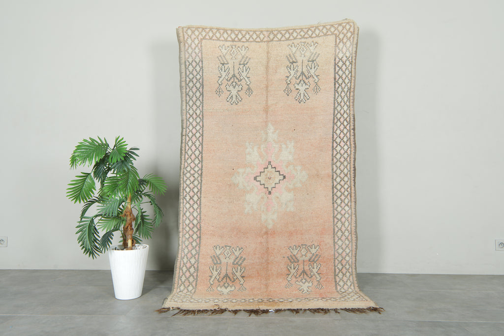 Beige vintage flat woven Moroccan rug - 4.1 feet x 7.4 feet