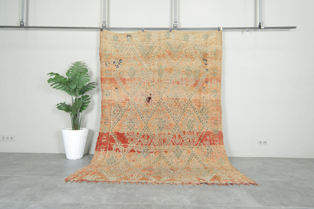 Vintage Moroccan geometric rug in  beige - 6 ft x 8.7 ft