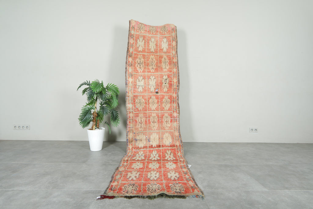 Runner geometric Moroccan rug - 2.6 feet x 9.9 feet - Handmade wool carpet