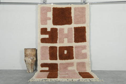 Modern Abstract Moroccan Rug – 3.6 x 6.2 ft Bold Rose & Rust Design