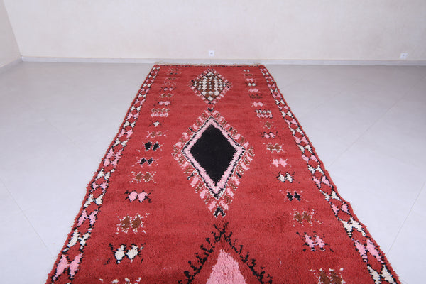 Custom Moroccan runner rug - Burnt red with pink & black tribal motifs