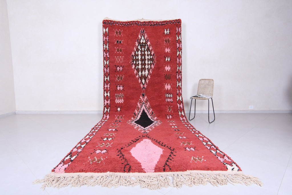 Custom Moroccan runner rug - Burnt red with pink & black tribal motifs
