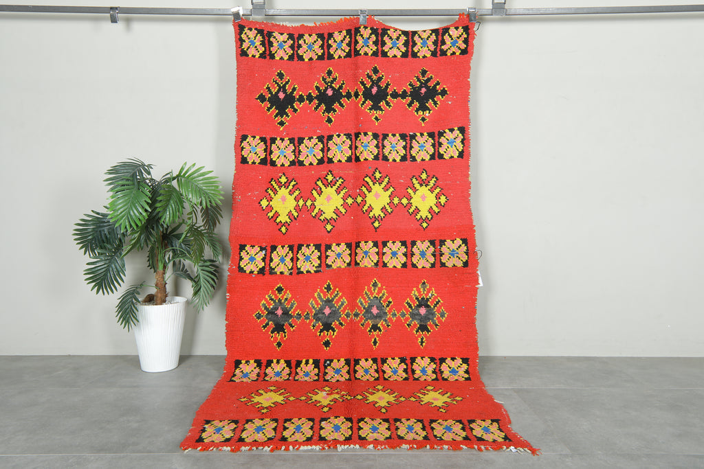 Geometric Moroccan rug - Bold red with multicolor accents - 5.8 ft x 7.5 ft