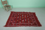 Red Flatwoven Moroccan Berber Carpet – 3.4 FT x 4.6 FT | Vibrant Handcrafted Rug