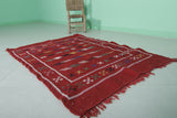 Red Flatwoven Moroccan Berber Carpet – 3.4 FT x 4.6 FT | Vibrant Handcrafted Rug