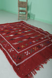 Red Flatwoven Moroccan Berber Carpet – 3.4 FT x 4.6 FT | Vibrant Handcrafted Rug