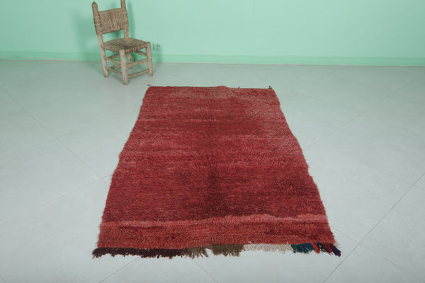 Solid red berber carpet – Handmade Moroccan rug 3.5 FT X 5.7 FT | Artisan wool design