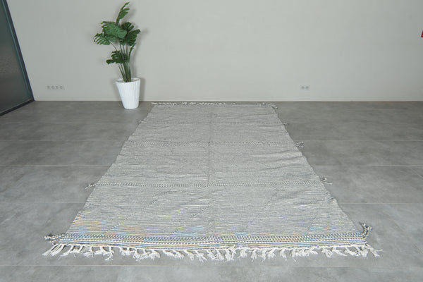 Gray & white striped Moroccan flatwoven rug - 6.4 ft x 9.9 ft