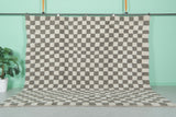 Checkered Moroccan Rug – Gray and White (10 x 9.6 ft)