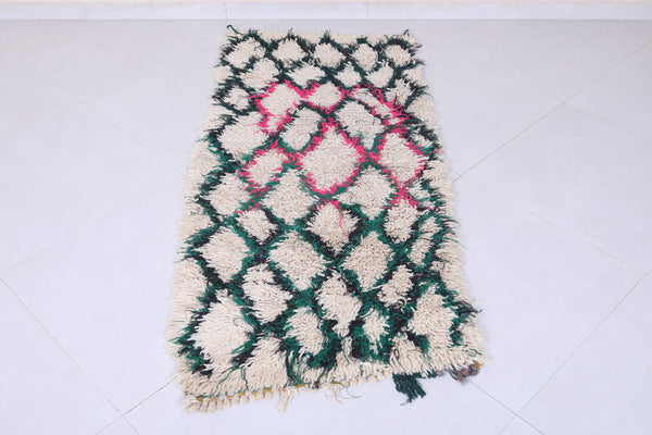 Handwoven Moroccan rug - Pink and green lattice design 2.5 X 5.6 Feet