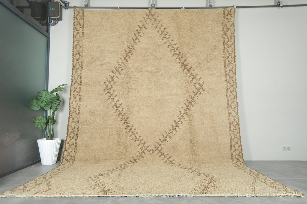 Beni ourain wool rug - Beige & brown handmade Moroccan - 10.2 ft x 14 ft