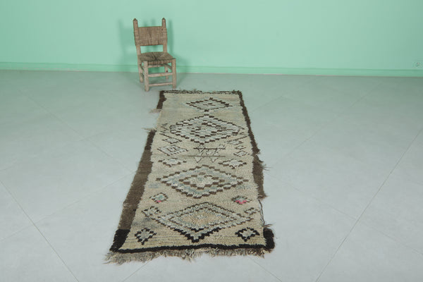 Vintage Moroccan runner rug – 2.6 x 6.3 FT, earthy tones with geometric motifs